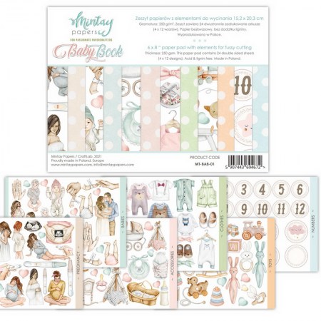 1/2 Набора бумаги для вырезания Baby Book, 15 х 20 см, 12 двусторонних листов + бонус, плотность 240 грамм, ТМ Mintay by Karola, купить - БлагоЛис