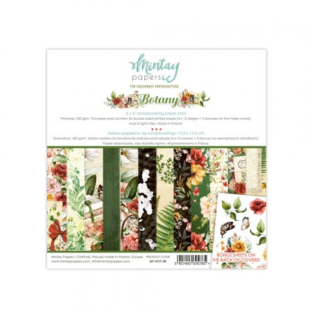 1/2 Набора бумаги Botany, 15 х 15 см, 12 двусторонних листов + бонус, плотность 250 грамм, ТМ Mintay by Karola, купить - БлагоЛис