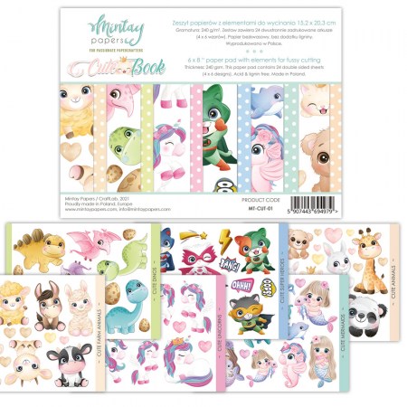 1/2 Набора бумаги для вырезания CUTE Book, 15 х 20 см, 12 двусторонних листов + бонус, плотность 240 грамм, ТМ Mintay by Karola, купить - БлагоЛис