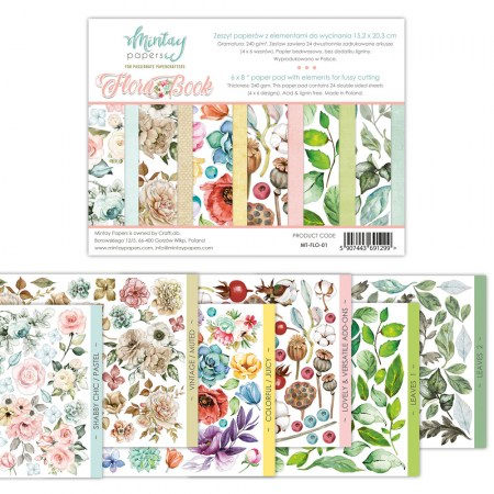 1/2 Набора бумаги для вырезания Flora Book, 15 х 20 см, 12 двусторонних листов, плотность 240 грамм, ТМ Mintay by Karola , купить - БлагоЛис