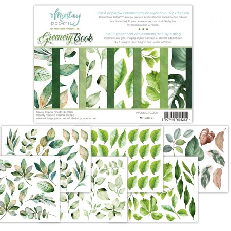 1/2 Набора бумаги для вырезания Greenery Book, 15 х 20 см, 12 двусторонних листов + бонус, плотность 240 грамм, ТМ Mintay by Karola, купить - БлагоЛис