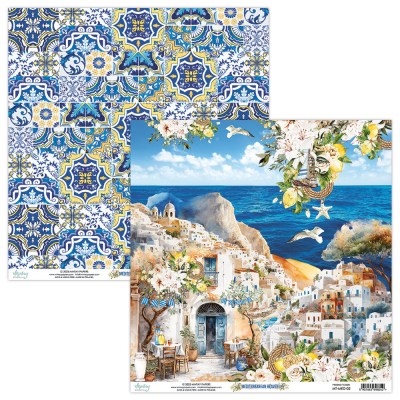 Набор бумаги Mediterranean Heaven, 30,5 х 30,5 см, 12 двусторонних листов + лист для вырезания, плотность 250 грамм, ТМ Mintay by Karola