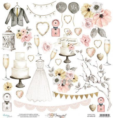 Набор бумаги Marry me, 15 х 15 см, 24 двусторонних листа +2 листа для вырезания, плотность 240 грамм, ТМ Mintay by Karola        