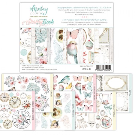 1/2 Набора бумаги для вырезания SHABBY Book, 15 х 20 см, 12 двусторонних листов + бонус, плотность 240 грамм, ТМ Mintay by Karola, купить - БлагоЛис