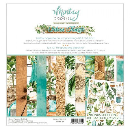 Набор бумаги Urban Jungle, 30,5 х 30,5 см, 12 двусторонних листов + лист для вырезания, плотность 240 грамм, ТМ Mintay by Karola, купить - БлагоЛис