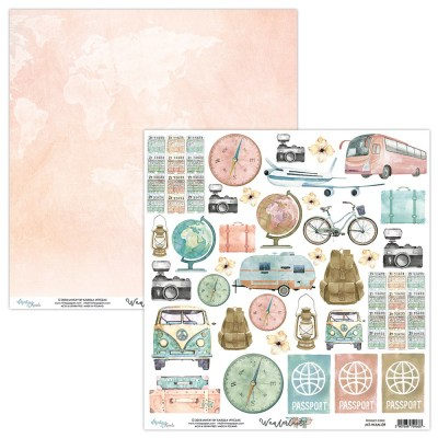 Набор бумаги Wanderlust (Страсть к путешествиям), 30,5 х 30,5 см, 12 двусторонних листов + лист для вырезания, плотность 240 грамм, ТМ Mintay by Karola    