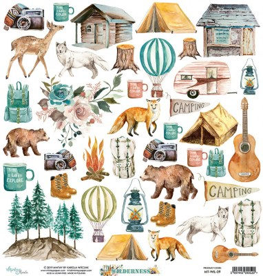 Набор бумаги Wilderness (Дикая местность), 30,5 х 30,5 см, 12 двусторонних листов + лист для вырезания, плотность 240 грамм, ТМ Mintay by Karola