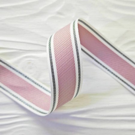 Лента с серебряной строчкой по краю пыльная роза 25 мм, DIY Ribbon's, цена за 1 ярд ( 90 см ), купить - БлагоЛис