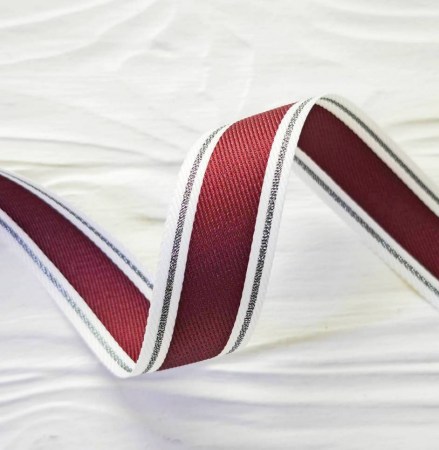 Лента с серебряной строчкой по краю бургундский 25 мм, DIY Ribbon's, цена за 1 ярд ( 90 см ), купить - БлагоЛис