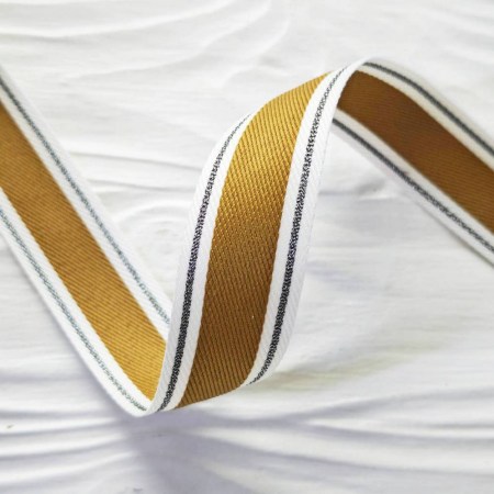 Лента с серебряной строчкой по краю охра 25 мм, DIY Ribbon's, цена за 1 ярд ( 90 см ), купить - БлагоЛис