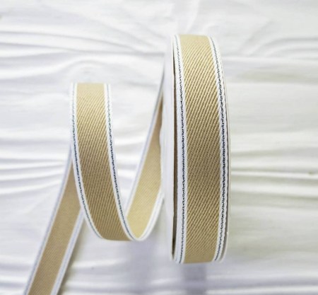 Лента с серебряной строчкой по краю песочная 15 мм, DIY Ribbon's, цена за 1 ярд ( 90 см ), купить - БлагоЛис