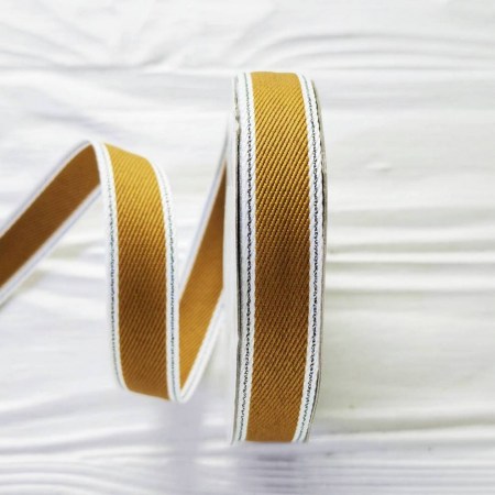 Лента с серебряной строчкой по краю охра 15 мм, DIY Ribbon's, цена за 1 ярд ( 90 см ), купить - БлагоЛис