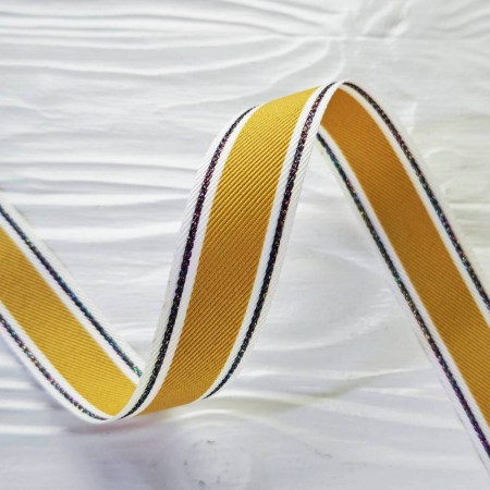 Лента с радужной строчкой по краю горчичная 25 мм, DIY Ribbon's, цена за 1 ярд ( 90 см ), купить - БлагоЛис