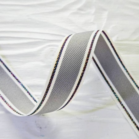 Лента с радужной строчкой по краю серая 25 мм, DIY Ribbon's, цена за 1 ярд ( 90 см ), купить - БлагоЛис