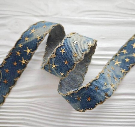 Лента джинсовая со звездами, вареный джинс, 25 мм, цена за 1 ярд (90 см), купить - БлагоЛис
