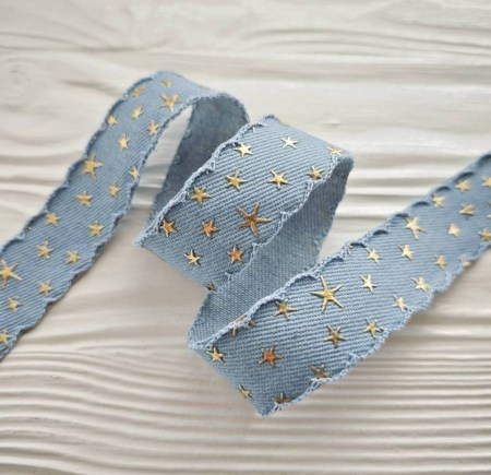 Лента джинсовая со звездами, голубой джинс, 25 мм, цена за 1 ярд (90 см), купить - БлагоЛис