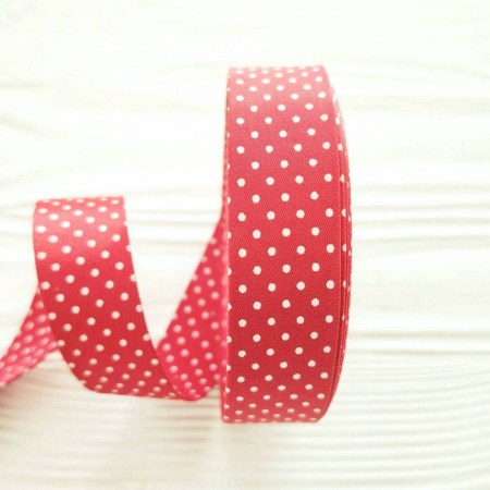 Лента двусторонняя "Горошки", красная, 25 мм., цена за 1 ярд (90 см), купить - БлагоЛис