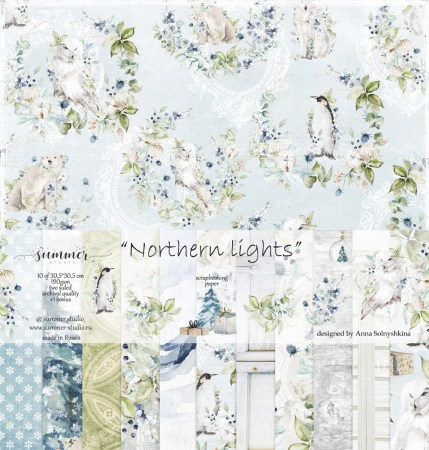 Набор двусторонней бумаги Northern lights, 10 листов + 1 бонус, 30,5 х 30,5 см, 190 г, ТМ Summer Studio, купить - БлагоЛис