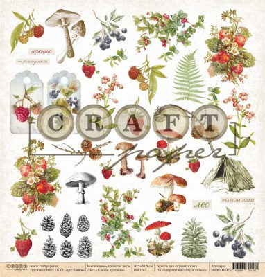 Набор бумаги "Ароматы леса", 8 листов, 20 х 20 см, плотность 190 гр\м2, ТМ Craft Paper 