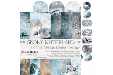 Набор двусторонней бумаги SNOWY WINTERLAND, 30,5 х 30,5 см, 6 листов + бонус, плотность 250 грамм, ТМ Craft O'Clock, купить - БлагоЛис