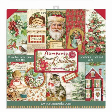 Набор двусторонней бумаги для скрапбукинга  CLASSIC CHRISTMAS 30,5 х 30,5 см, 190 гр, 12 двусторонних листов, Stamperia, купить - БлагоЛис