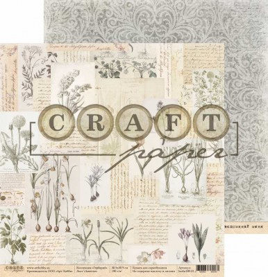 Набор бумаги "Гербарий", 8 листов, 20 х 20 см, плотность 190 гр\м2, ТМ Craft Paper
