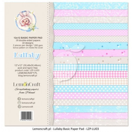 Набор бумаги для скрапбукинга Basic Lullaby, 18 двусторонних листов, 30,5 х 30,5 см, плотность 200 г/м2, ТМ Lemoncraft    , купить - БлагоЛис