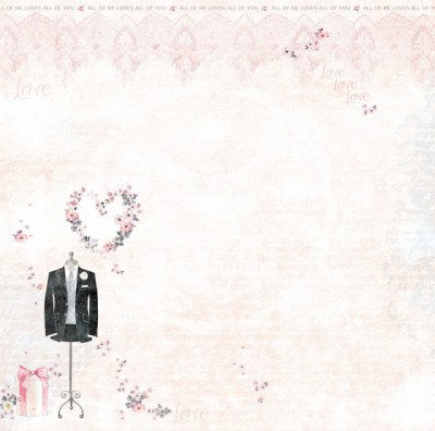 Набор бумаги, Just married,  8 двусторонних листов + лист бонус (оборот обложки), 30,5 х 30,5 см, 190 грамм, ТМ Bee Shabby